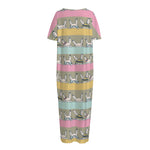 Cartoon Rabbit Pattern Print Short Sleeve Long Nightdress
