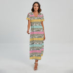 Cartoon Rabbit Pattern Print Short Sleeve Maxi Dress