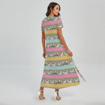 Cartoon Rabbit Pattern Print Short Sleeve Maxi Dress