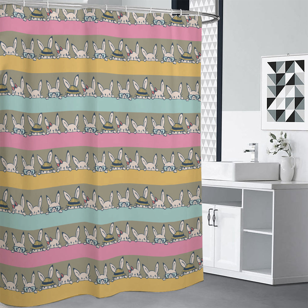 Cartoon Rabbit Pattern Print Shower Curtain