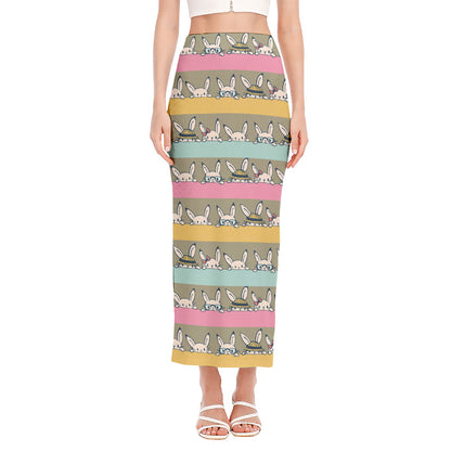 Cartoon Rabbit Pattern Print Side Slit Maxi Skirt