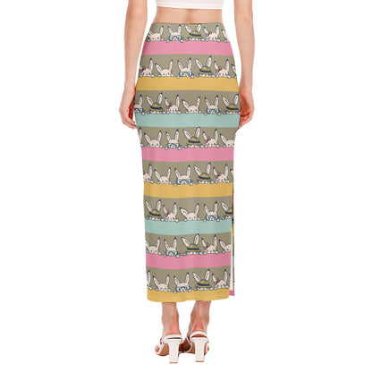 Cartoon Rabbit Pattern Print Side Slit Maxi Skirt