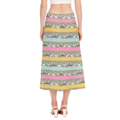 Cartoon Rabbit Pattern Print Side Slit Midi Skirt