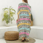 Cartoon Rabbit Pattern Print Silk V-Neck Kaftan Dress