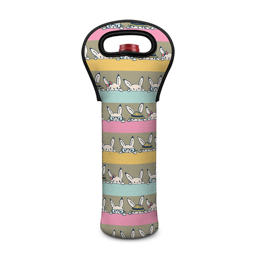Cartoon Rabbit Pattern Print Single Neoprene Wine Tote