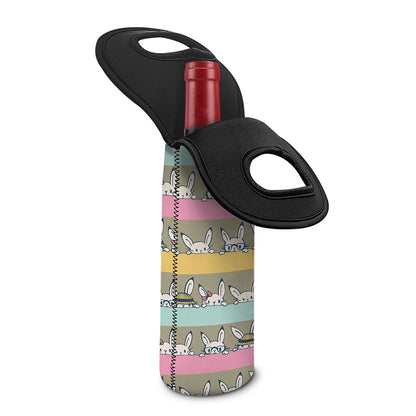 Cartoon Rabbit Pattern Print Single Neoprene Wine Tote