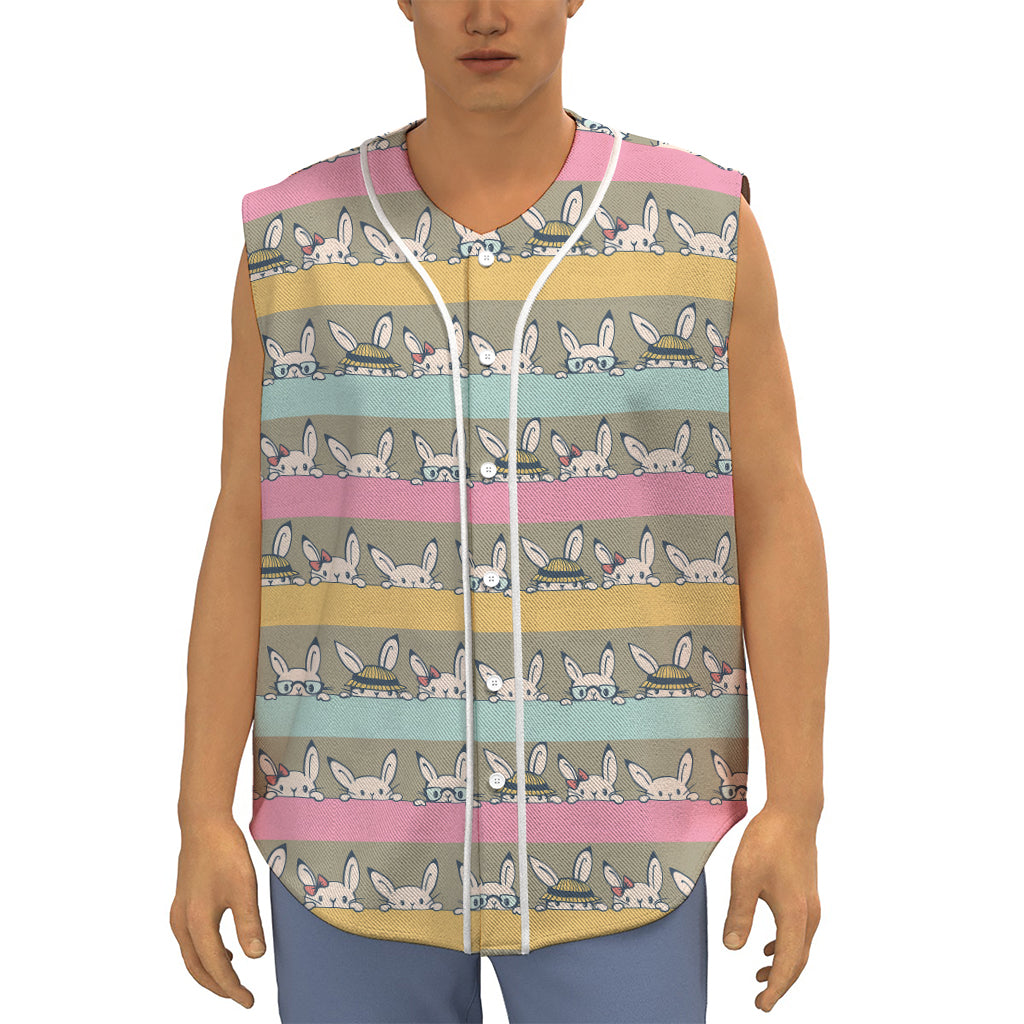 Cartoon Rabbit Pattern Print Sleeveless Baseball Jersey