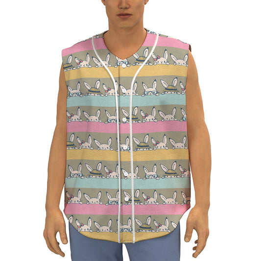 Cartoon Rabbit Pattern Print Sleeveless Baseball Jersey
