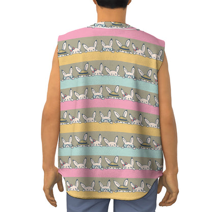 Cartoon Rabbit Pattern Print Sleeveless Baseball Jersey
