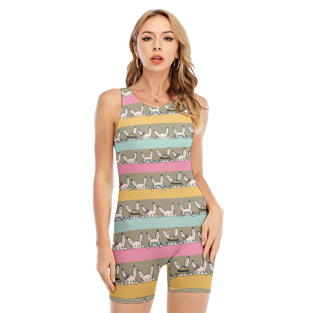 Cartoon Rabbit Pattern Print Sleeveless One Piece Swimsuit