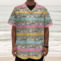 Cartoon Rabbit Pattern Print Textured Short Sleeve Shirt