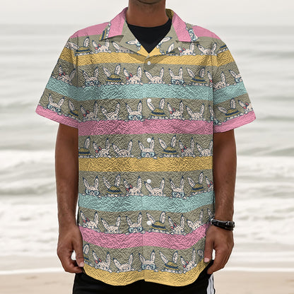 Cartoon Rabbit Pattern Print Textured Short Sleeve Shirt