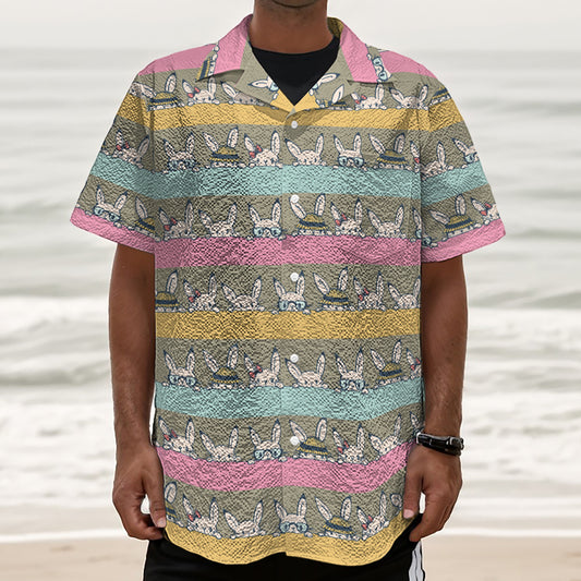 Cartoon Rabbit Pattern Print Textured Short Sleeve Shirt
