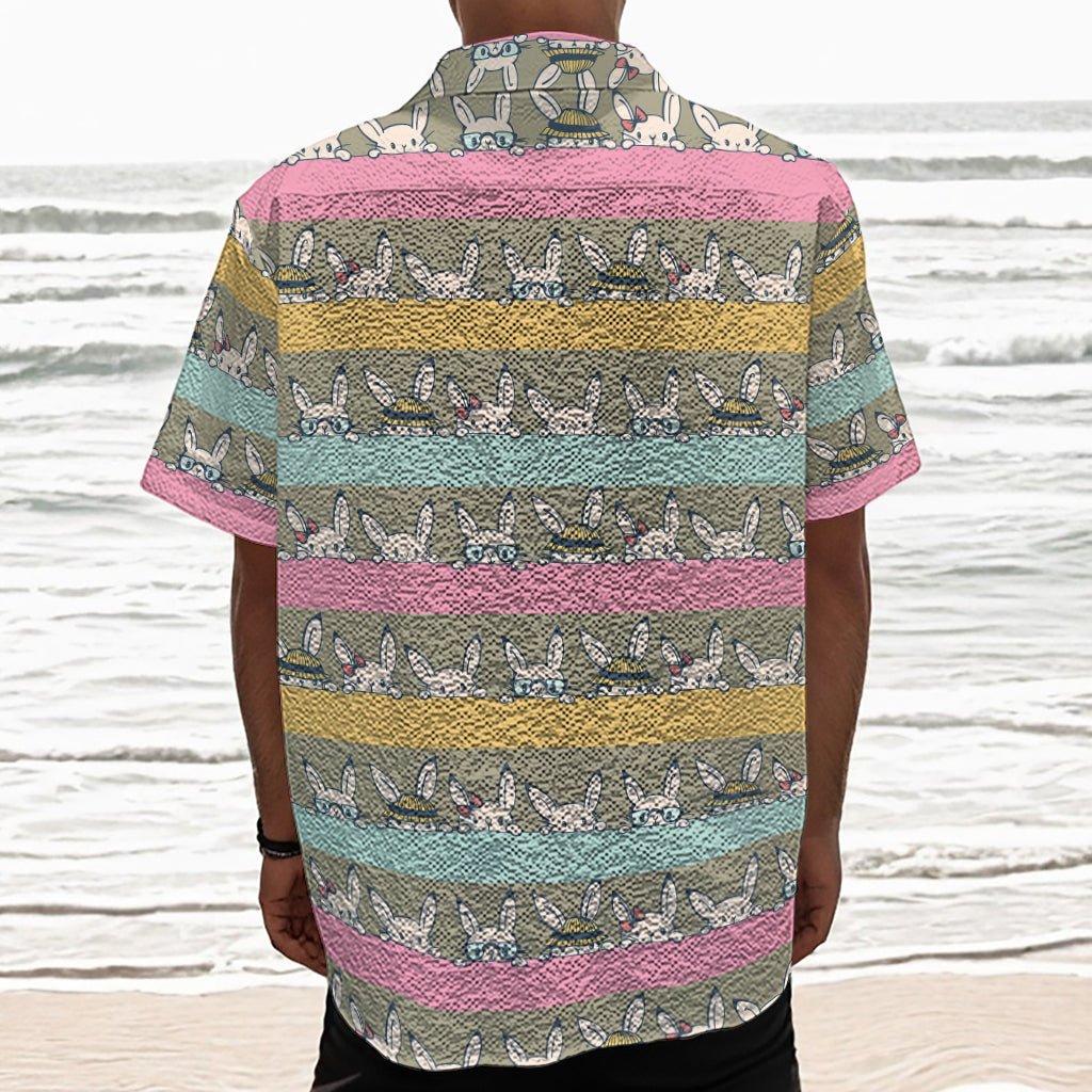 Cartoon Rabbit Pattern Print Textured Short Sleeve Shirt
