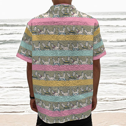 Cartoon Rabbit Pattern Print Textured Short Sleeve Shirt