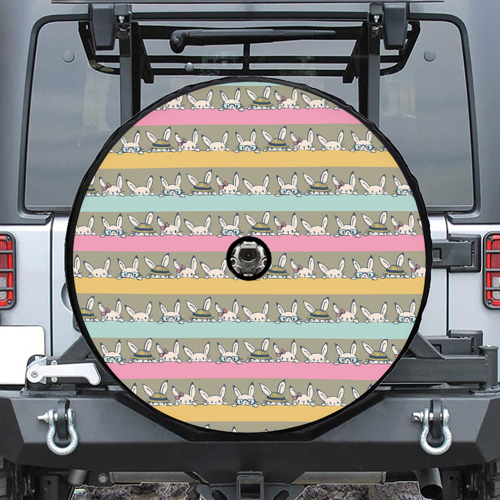 Cartoon Rabbit Pattern Print Tire Cover With Camera Hole
