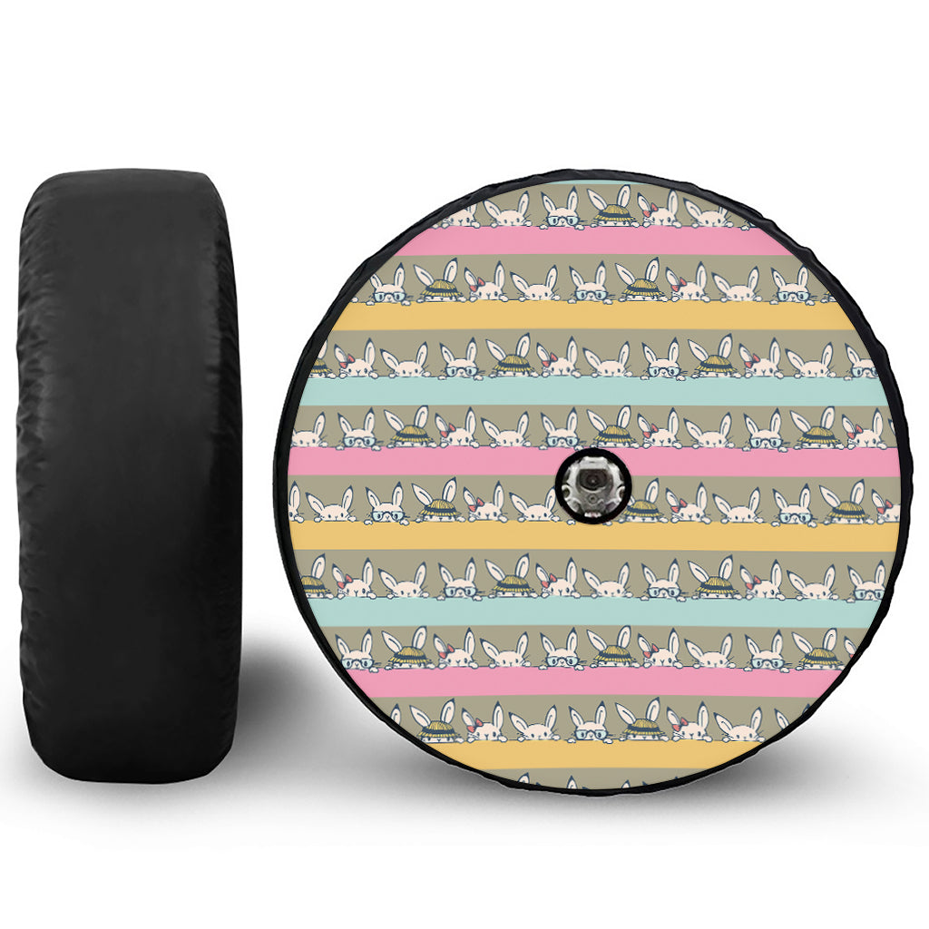 Cartoon Rabbit Pattern Print Tire Cover With Camera Hole