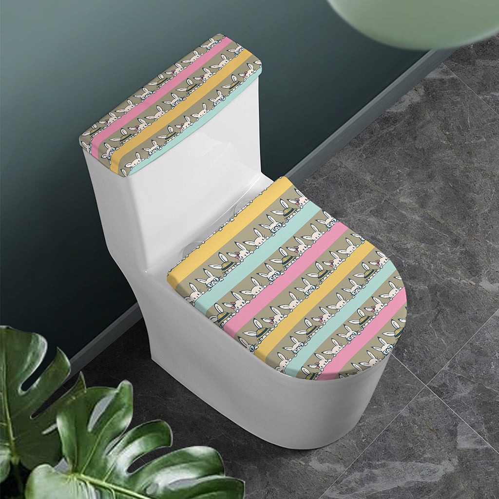 Cartoon Rabbit Pattern Print Toilet Lid And Tank Cover Set