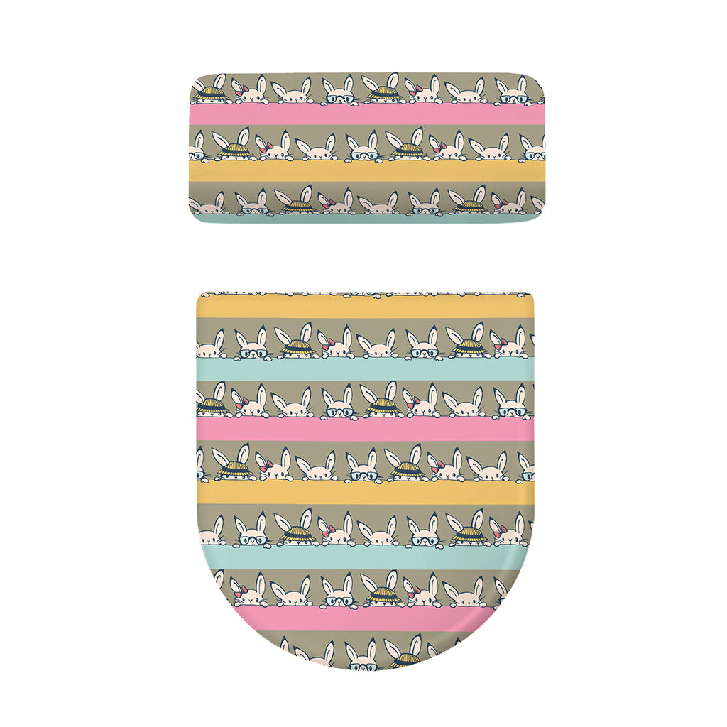 Cartoon Rabbit Pattern Print Toilet Lid And Tank Cover Set
