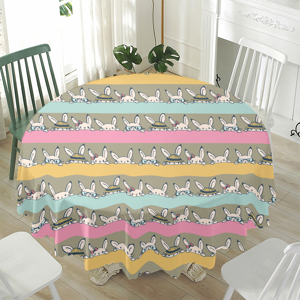 Cartoon Rabbit Pattern Print Waterproof Round Tablecloth