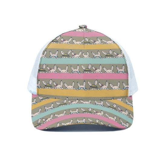 Cartoon Rabbit Pattern Print White Mesh Trucker Cap