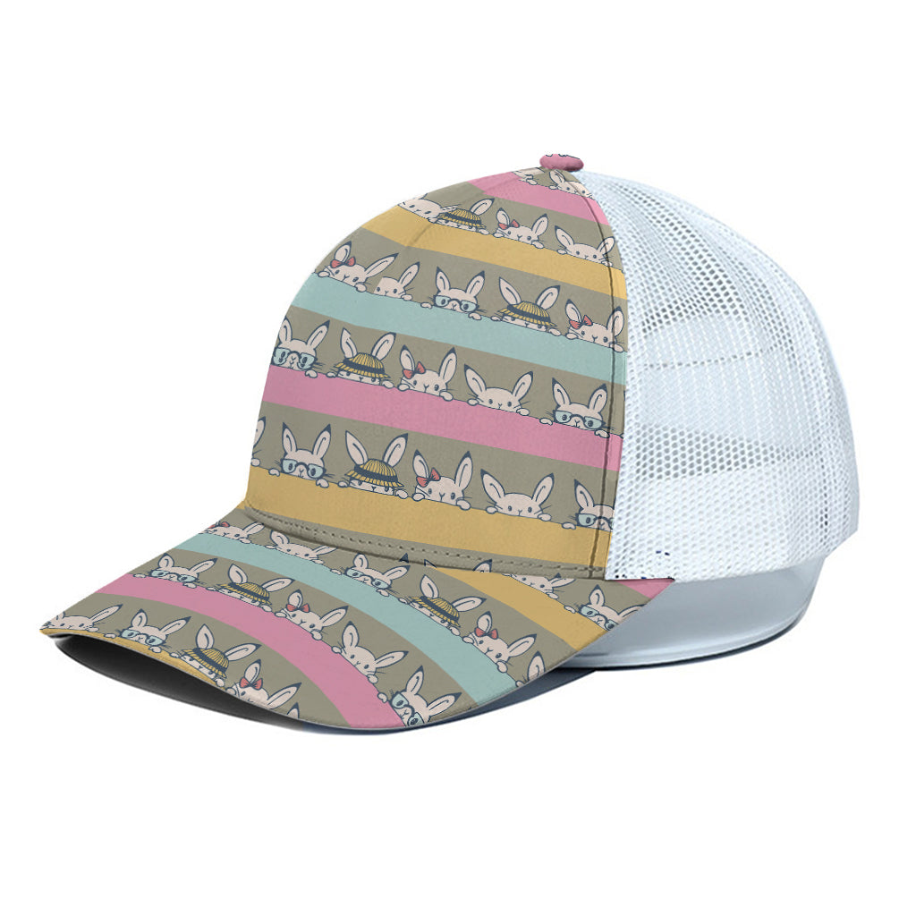 Cartoon Rabbit Pattern Print White Mesh Trucker Cap
