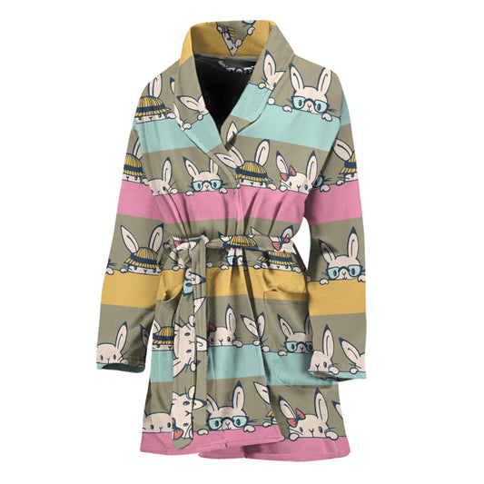 Cartoon Rabbit Pattern Print Women's Bathrobe