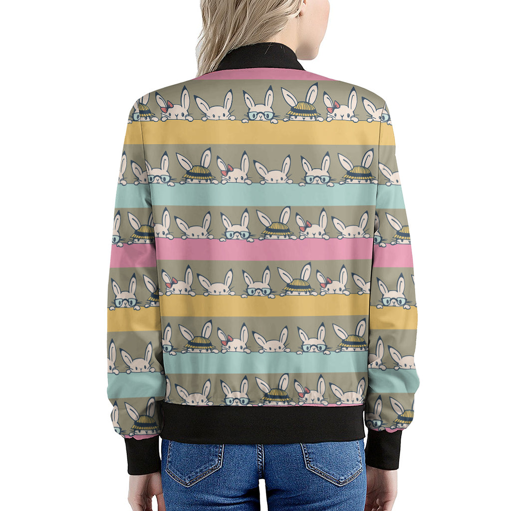 Cartoon Rabbit Pattern Print Women's Bomber Jacket