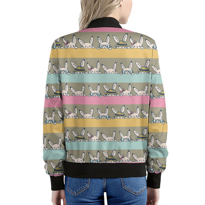 Cartoon Rabbit Pattern Print Women's Bomber Jacket