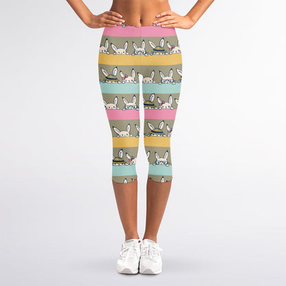Cartoon Rabbit Pattern Print Women's Capri Leggings