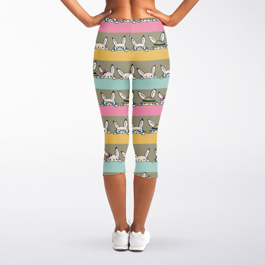 Cartoon Rabbit Pattern Print Women's Capri Leggings