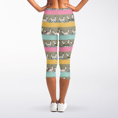 Cartoon Rabbit Pattern Print Women's Capri Leggings