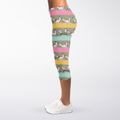 Cartoon Rabbit Pattern Print Women's Capri Leggings