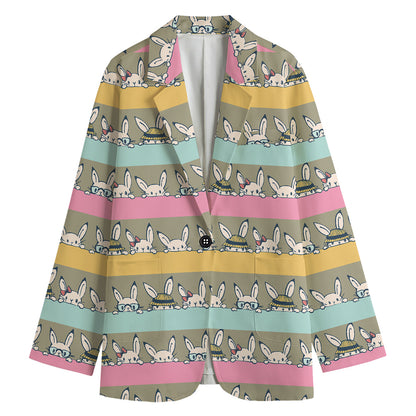 Cartoon Rabbit Pattern Print Women's Cotton Blazer