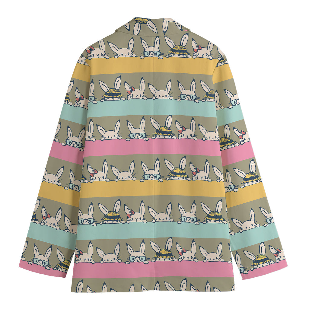 Cartoon Rabbit Pattern Print Women's Cotton Blazer