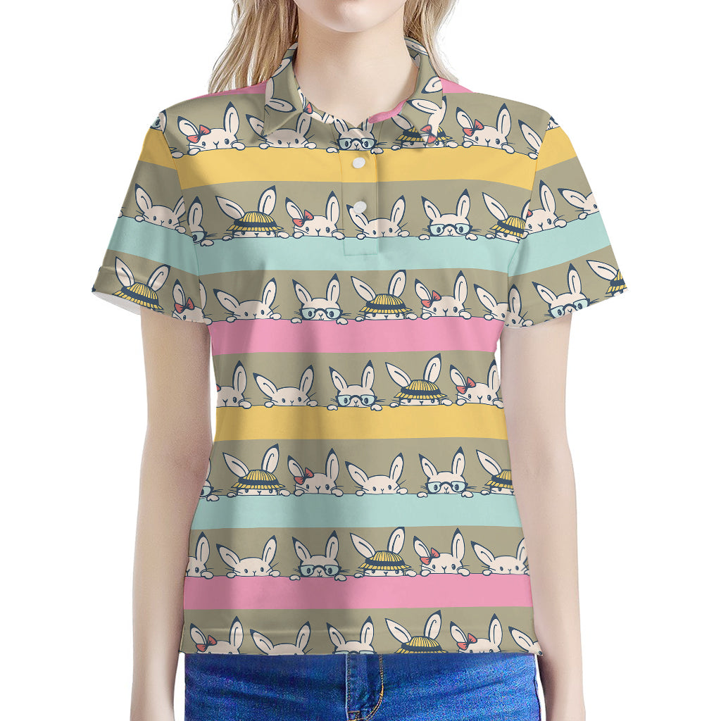 Cartoon Rabbit Pattern Print Women's Polo Shirt