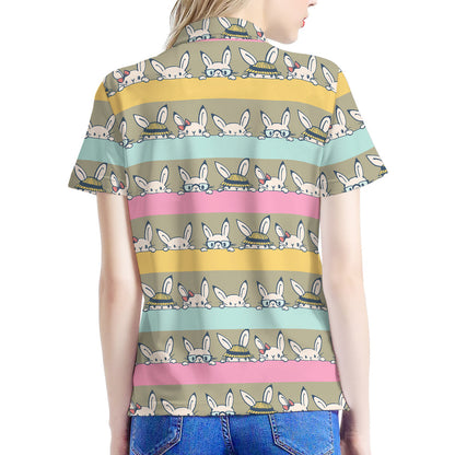 Cartoon Rabbit Pattern Print Women's Polo Shirt