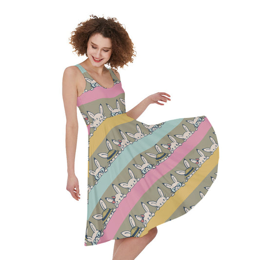 Cartoon Rabbit Pattern Print Women's Sleeveless Dress
