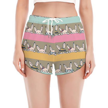Cartoon Rabbit Pattern Print Women's Split Running Shorts