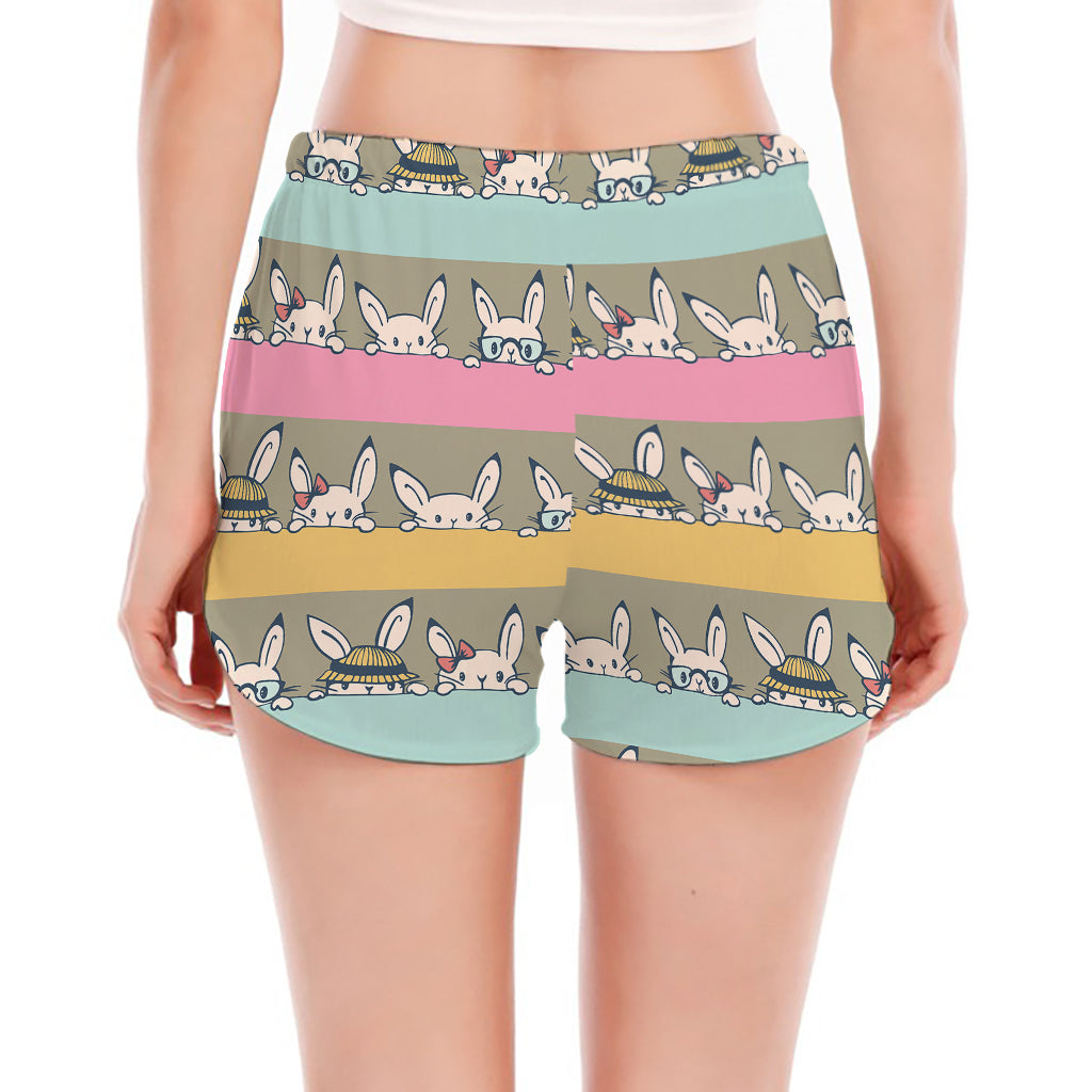 Cartoon Rabbit Pattern Print Women's Split Running Shorts