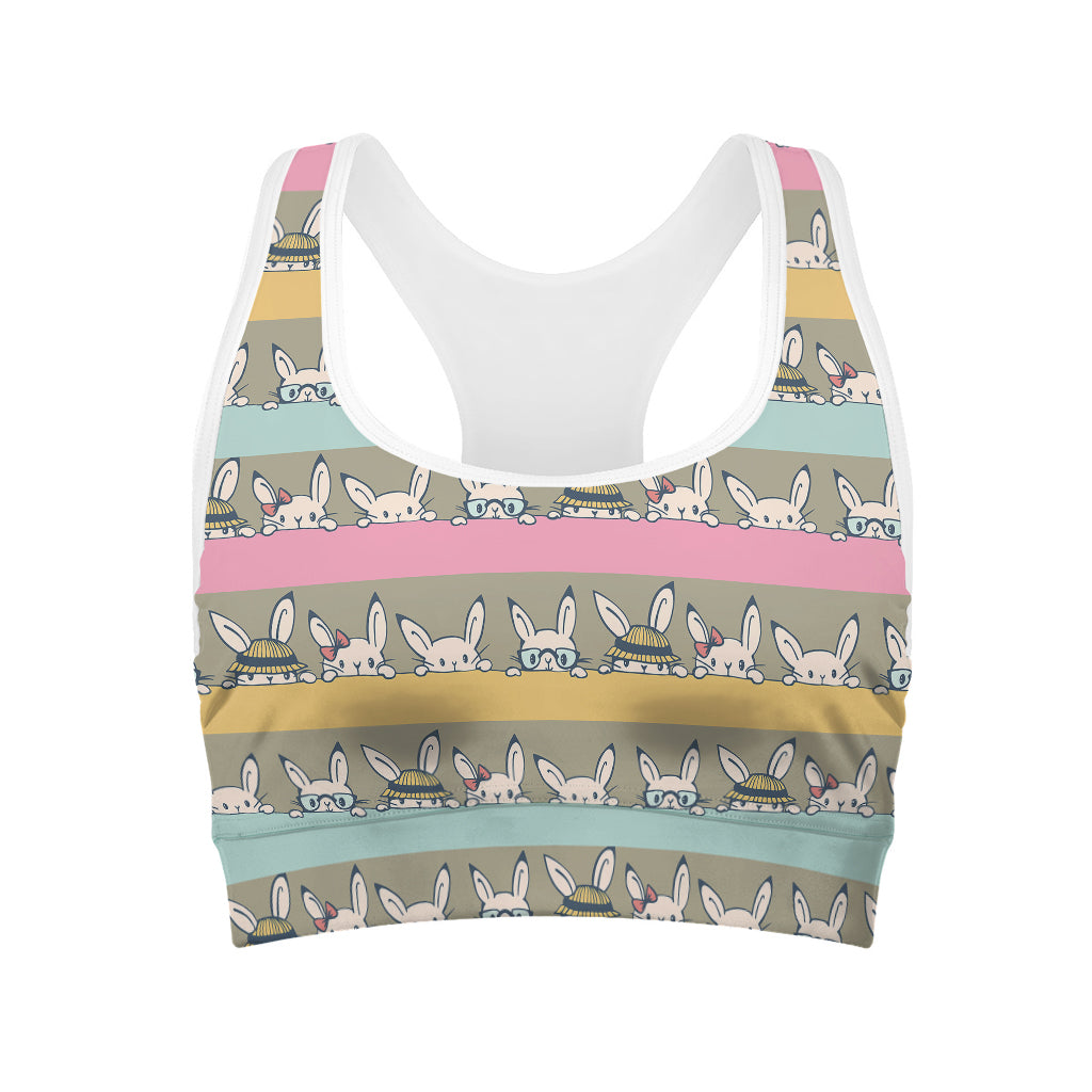Cartoon Rabbit Pattern Print Women's Sports Bra