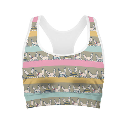 Cartoon Rabbit Pattern Print Women's Sports Bra