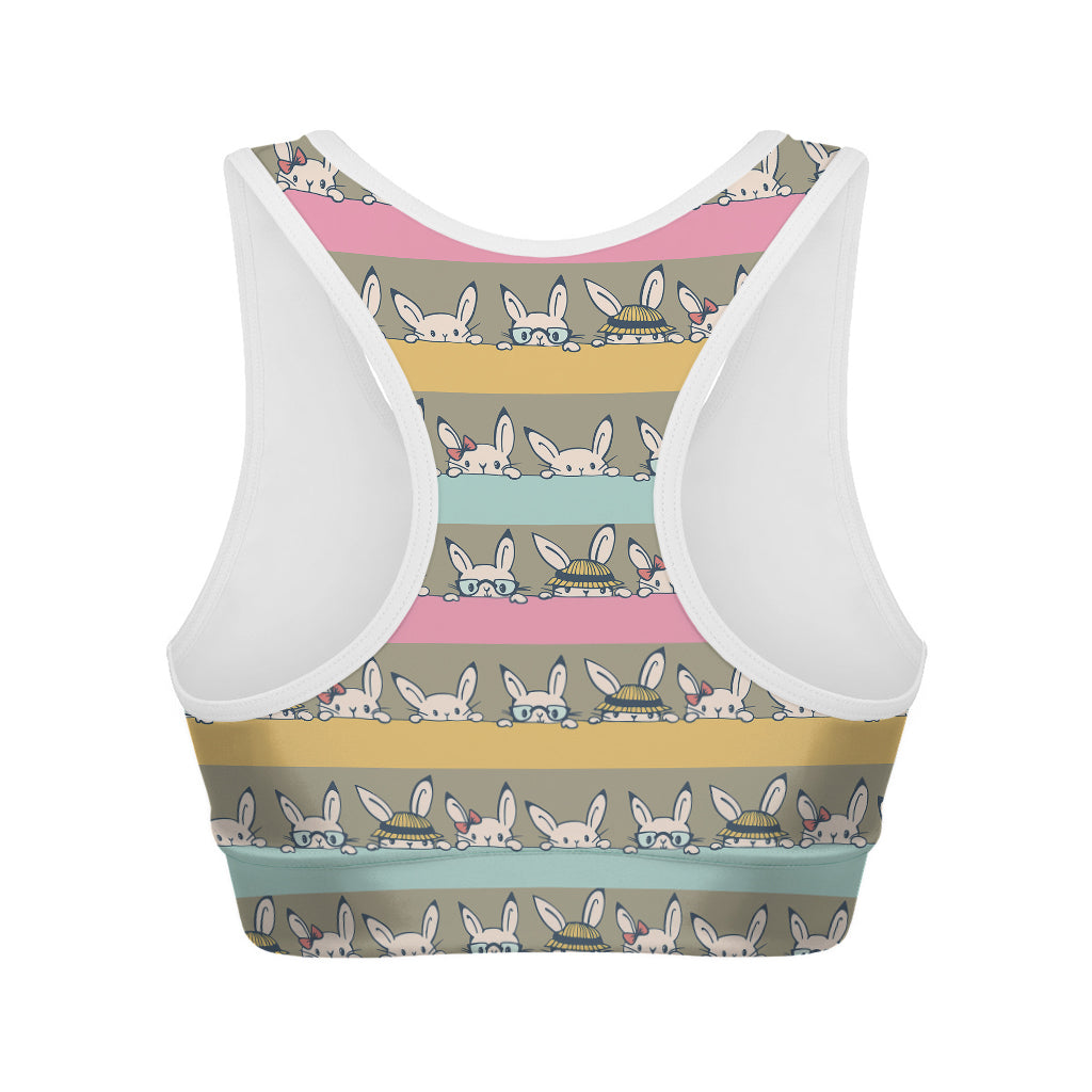 Cartoon Rabbit Pattern Print Women's Sports Bra