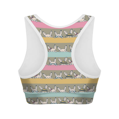 Cartoon Rabbit Pattern Print Women's Sports Bra