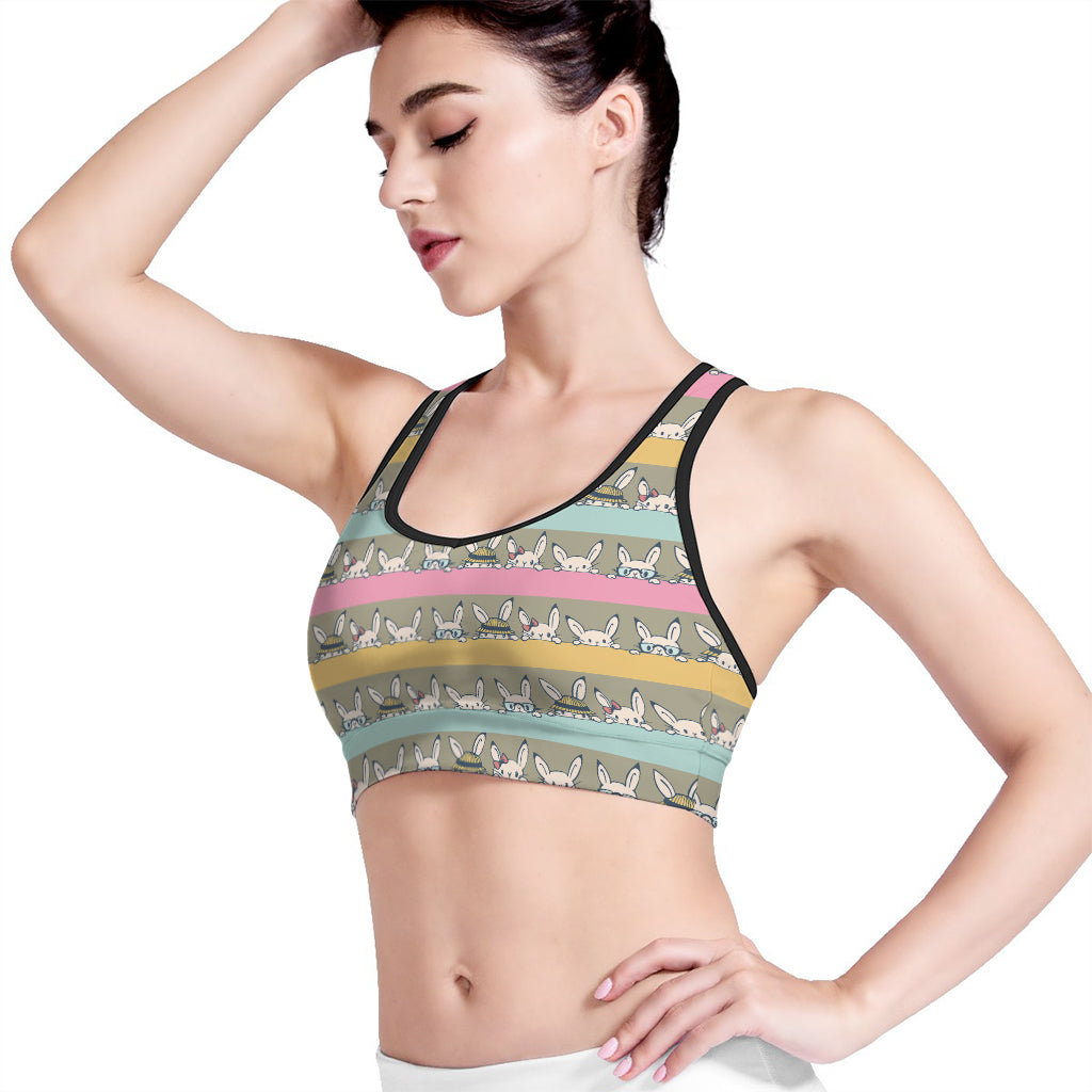 Cartoon Rabbit Pattern Print Women's Sports Bra