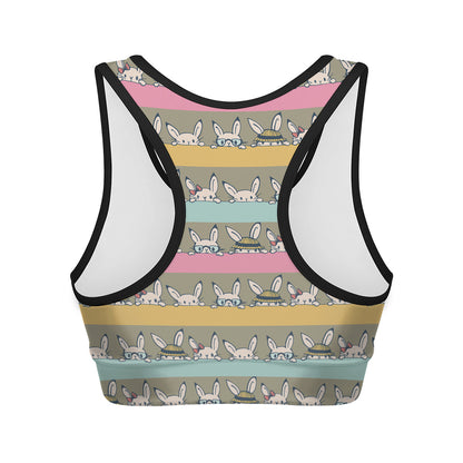 Cartoon Rabbit Pattern Print Women's Sports Bra