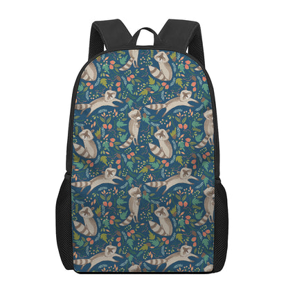 Cartoon Raccoon Pattern Print 17 Inch Backpack