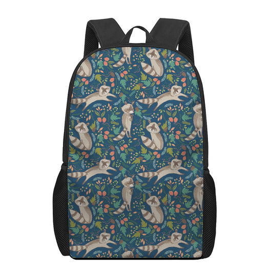 Cartoon Raccoon Pattern Print 17 Inch Backpack