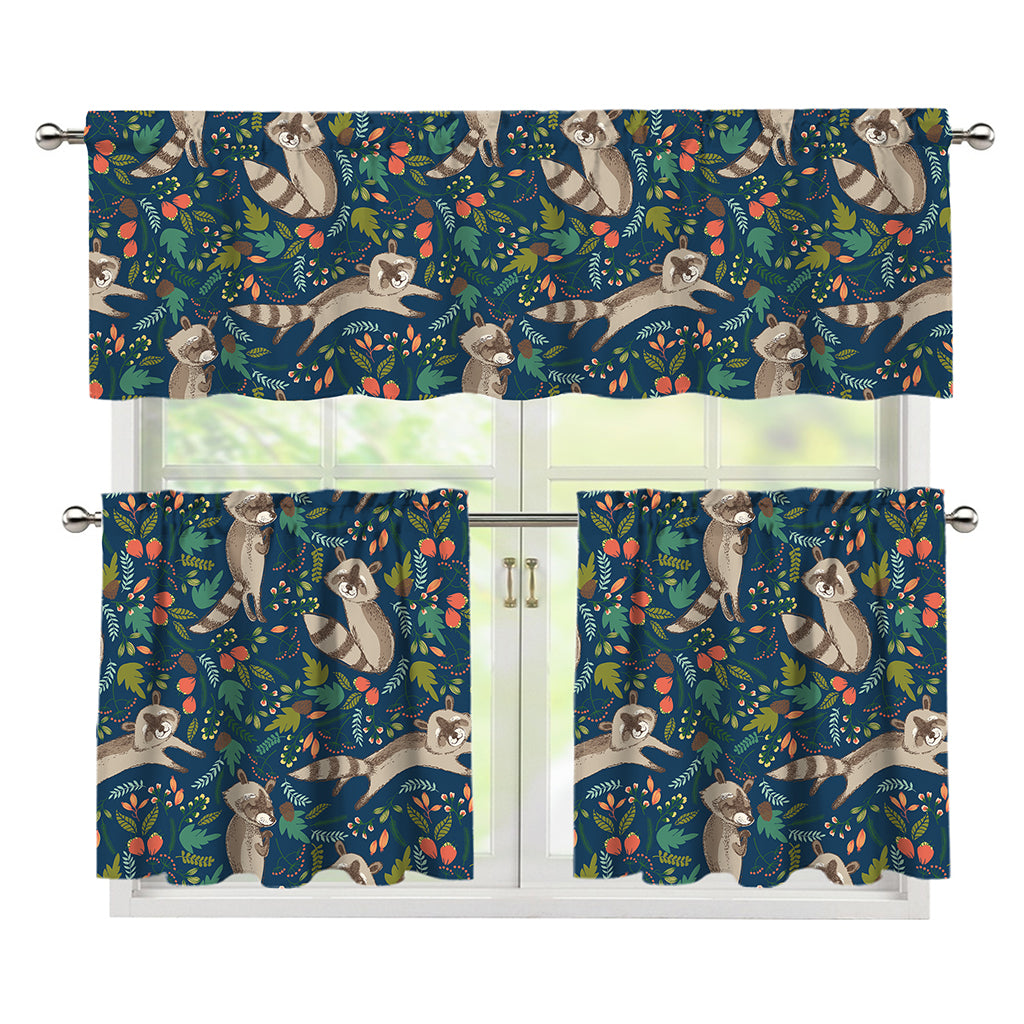 Cartoon Raccoon Pattern Print 3 Piece Kitchen Curtains