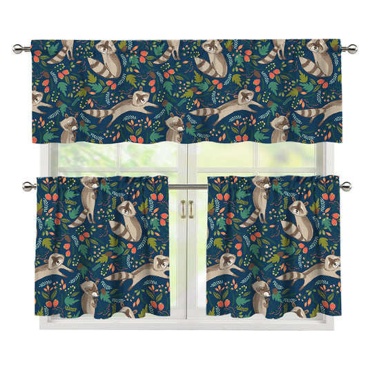 Cartoon Raccoon Pattern Print 3 Piece Kitchen Curtains